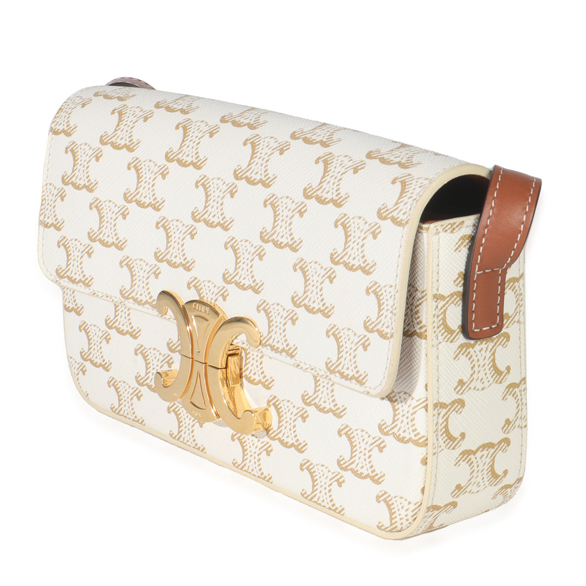 Tan Calfskin White Triomphe Canvas Claude Shoulder Bag