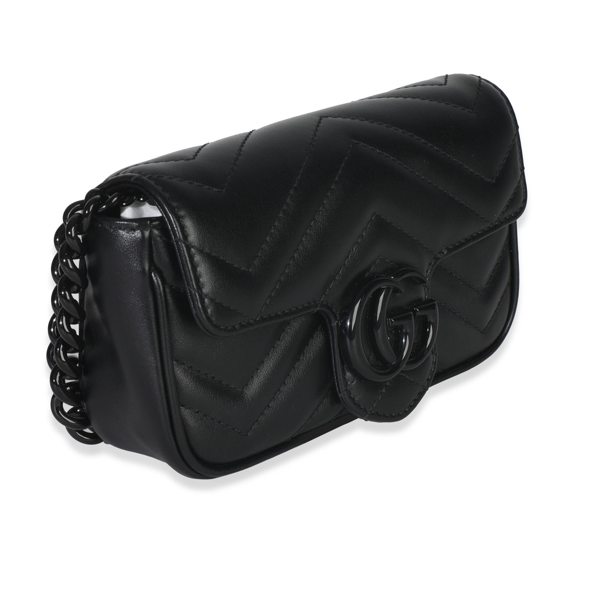 Black Matelasse Calfskin Monochrome GG Marmont Chain Belt Bag