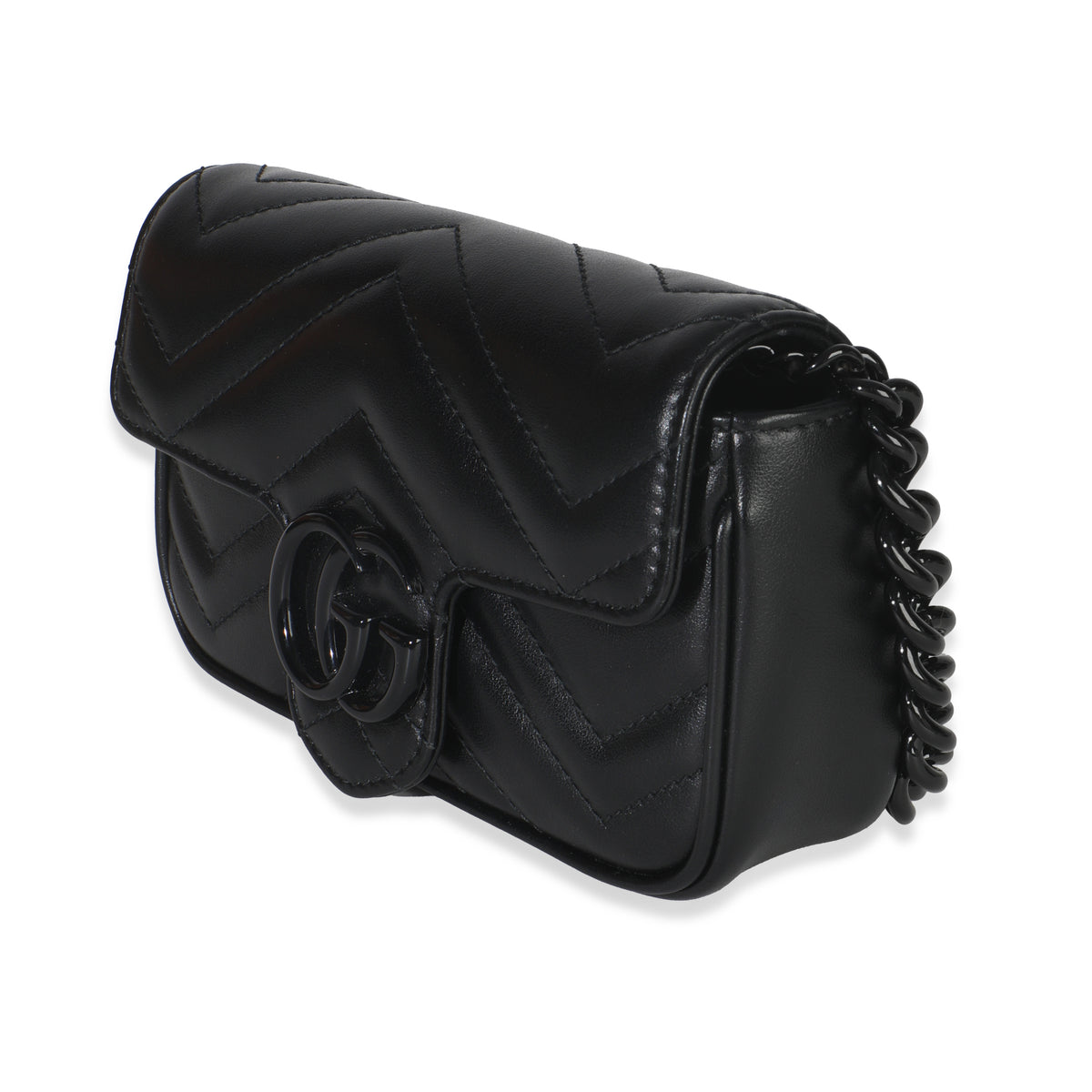 Black Matelasse Calfskin Monochrome GG Marmont Chain Belt Bag