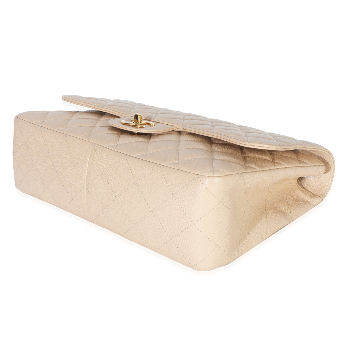 Beige Quilted Caviar Jumbo Single Flap Bag