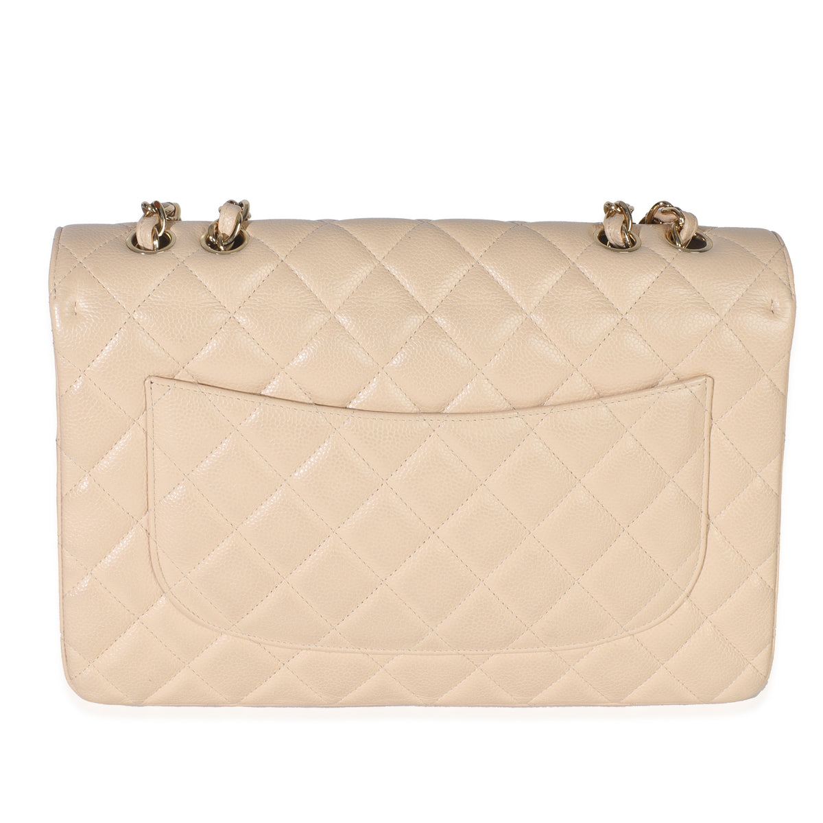 Beige Quilted Caviar Jumbo Single Flap Bag