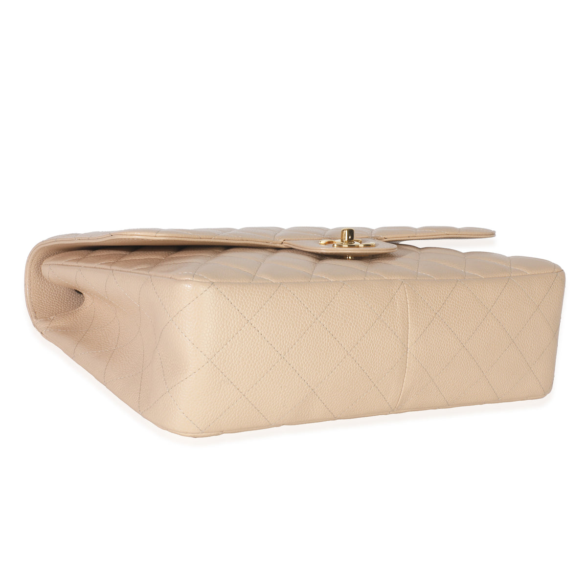 Beige Quilted Caviar Jumbo Single Flap Bag
