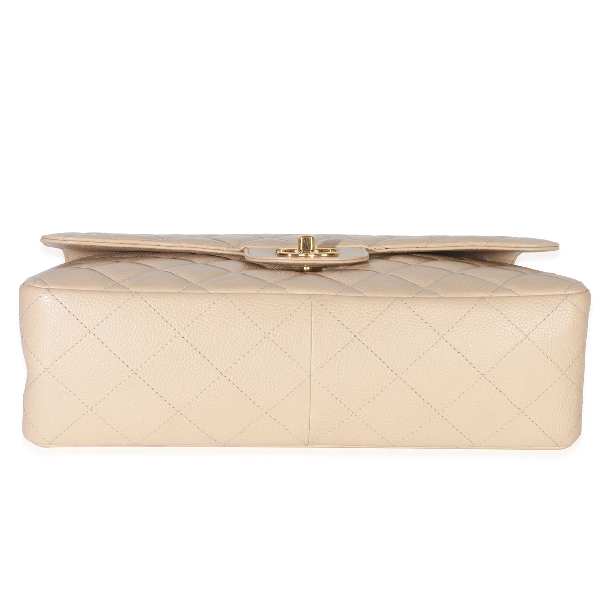 Beige Quilted Caviar Jumbo Single Flap Bag