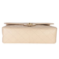 Beige Quilted Caviar Jumbo Single Flap Bag