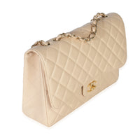 Beige Quilted Caviar Jumbo Single Flap Bag