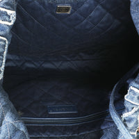 Blue Quilted Washed Denim Logo Embroidered Medium Chanel 22 Hobo