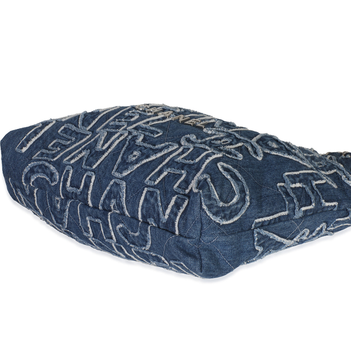Blue Quilted Washed Denim Logo Embroidered Medium Chanel 22 Hobo
