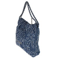 Blue Quilted Washed Denim Logo Embroidered Medium Chanel 22 Hobo