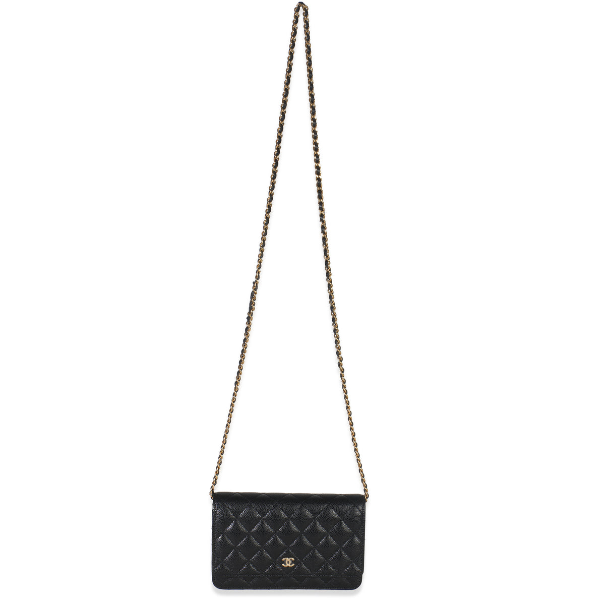 Black Quilted Caviar Classic Wallet On Chain