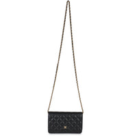 Black Quilted Caviar Classic Wallet On Chain