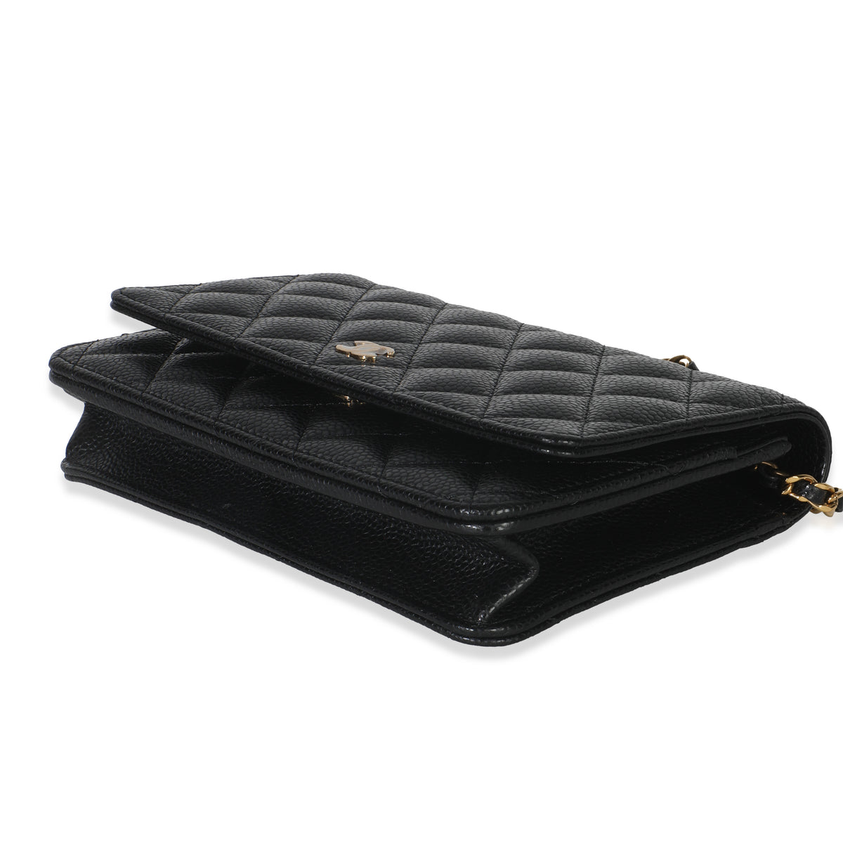 Black Quilted Caviar Classic Wallet On Chain