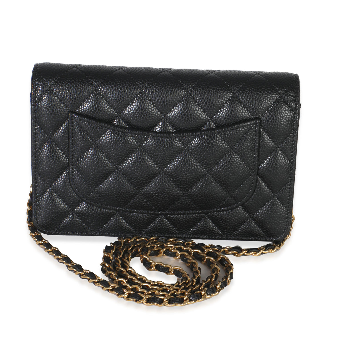 Black Quilted Caviar Classic Wallet On Chain