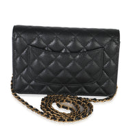 Black Quilted Caviar Classic Wallet On Chain
