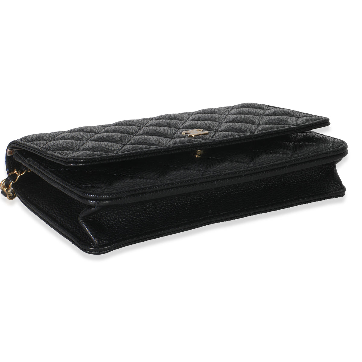 Black Quilted Caviar Classic Wallet On Chain