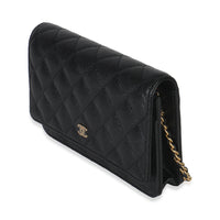 Black Quilted Caviar Classic Wallet On Chain