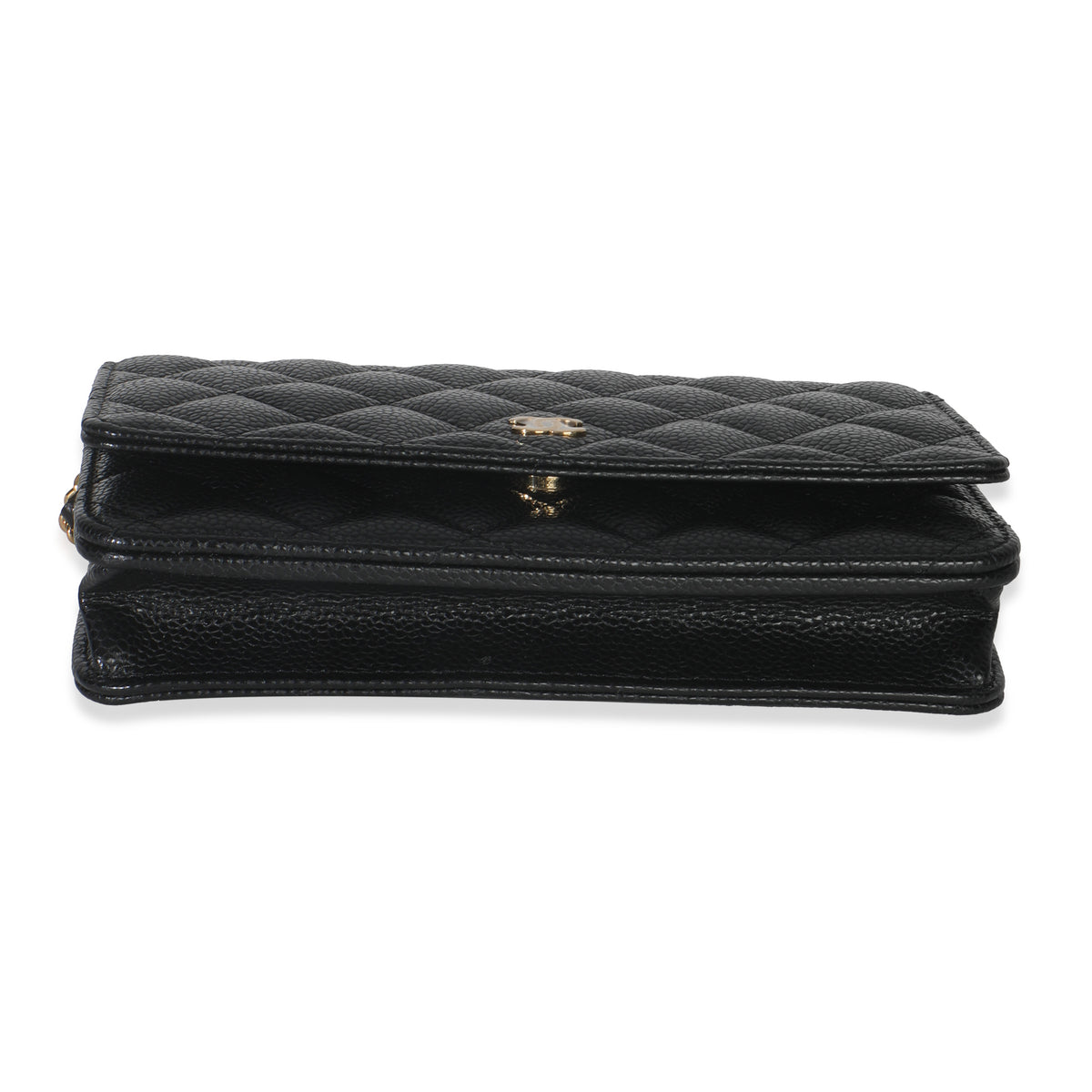 Black Quilted Caviar Classic Wallet On Chain