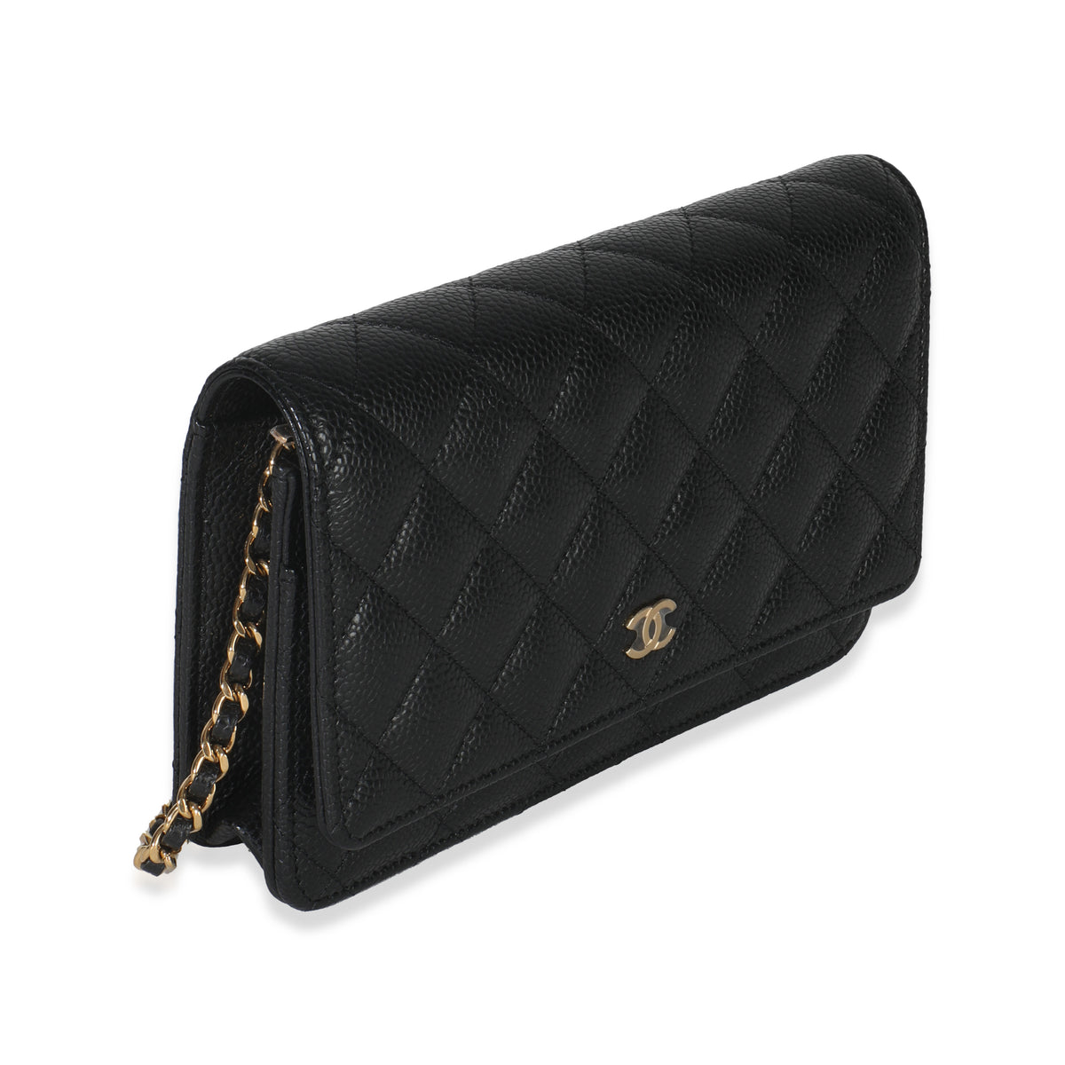 Black Quilted Caviar Classic Wallet On Chain