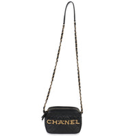 Black Quilted Lambskin Enchained Logo Chain Camera Case