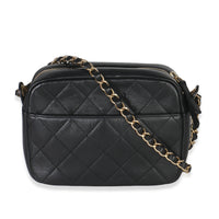 Black Quilted Lambskin Enchained Logo Chain Camera Case
