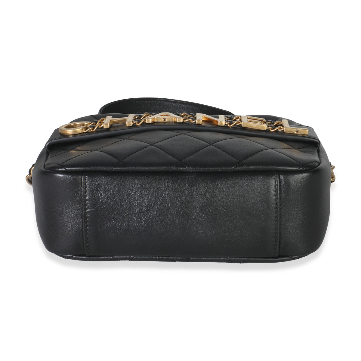 Black Quilted Lambskin Enchained Logo Chain Camera Case