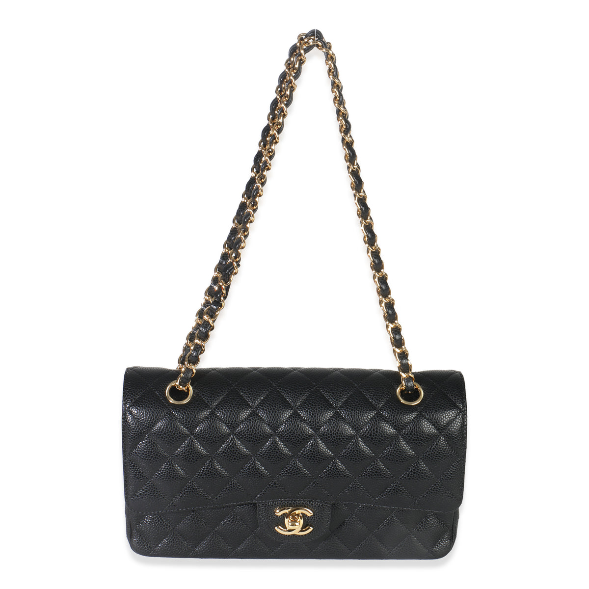 Black Quilted Caviar Medium Classic Double Flap Bag