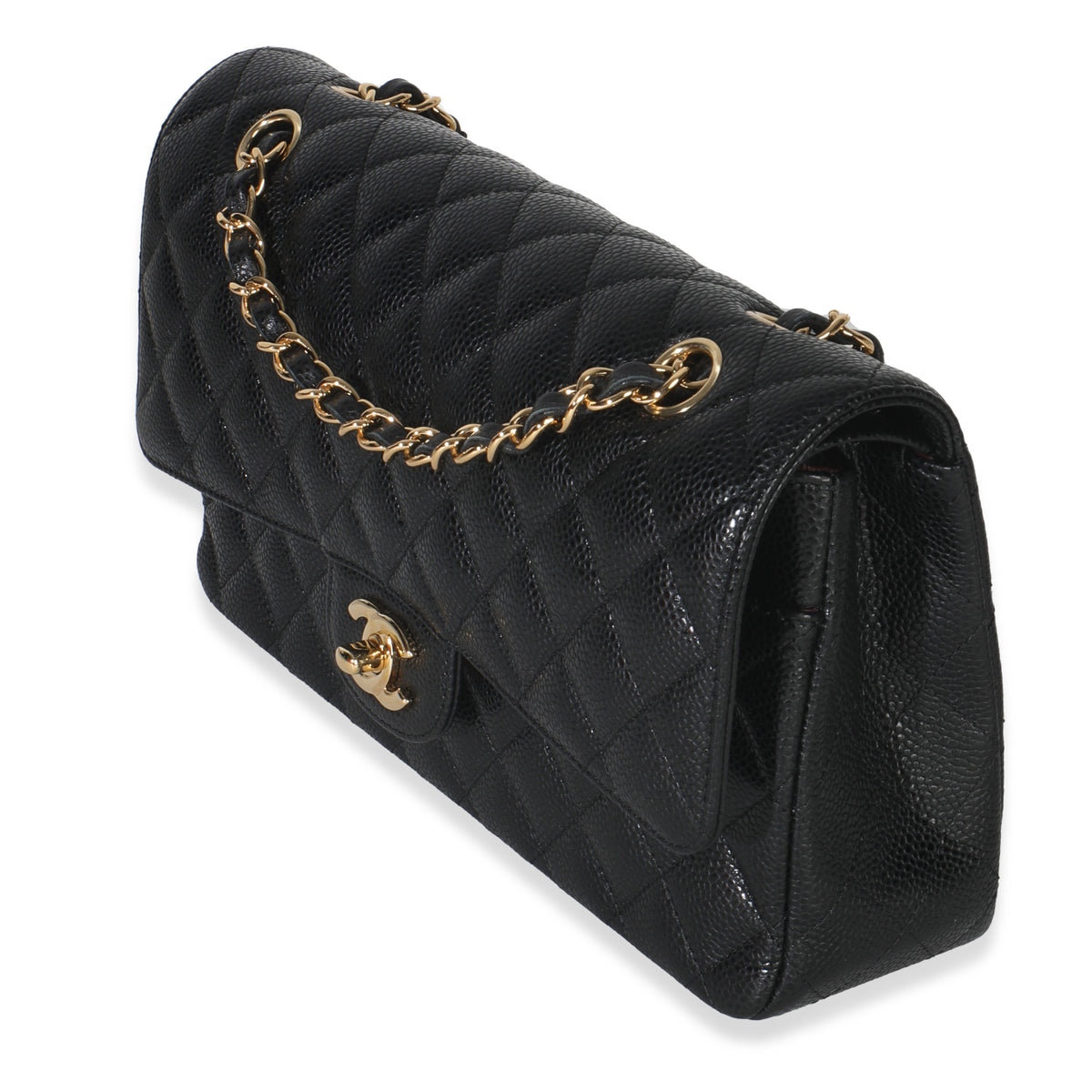 Black Quilted Caviar Medium Classic Double Flap Bag