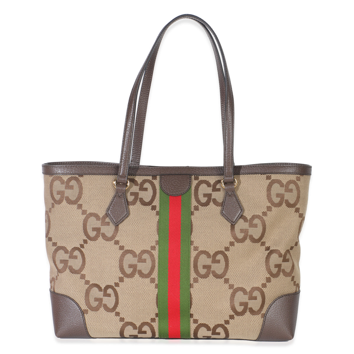 Beige Monogram Jumbo GG Textured Calfskin Web Medium Ophidia Shopping Tote