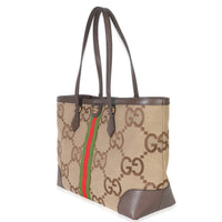 Beige Monogram Jumbo GG Textured Calfskin Web Medium Ophidia Shopping Tote