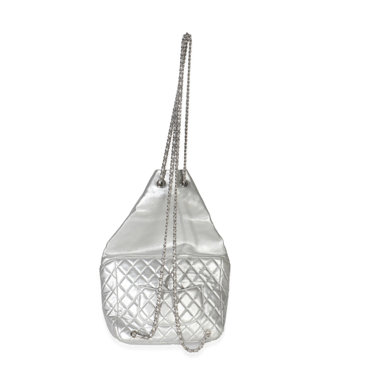 Silver Metallic Lambskin Seoul Drawstring Backpack