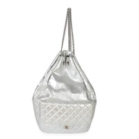 Silver Metallic Lambskin Seoul Drawstring Backpack