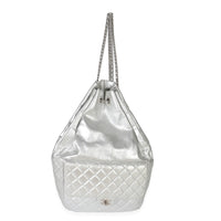 Silver Metallic Lambskin Seoul Drawstring Backpack