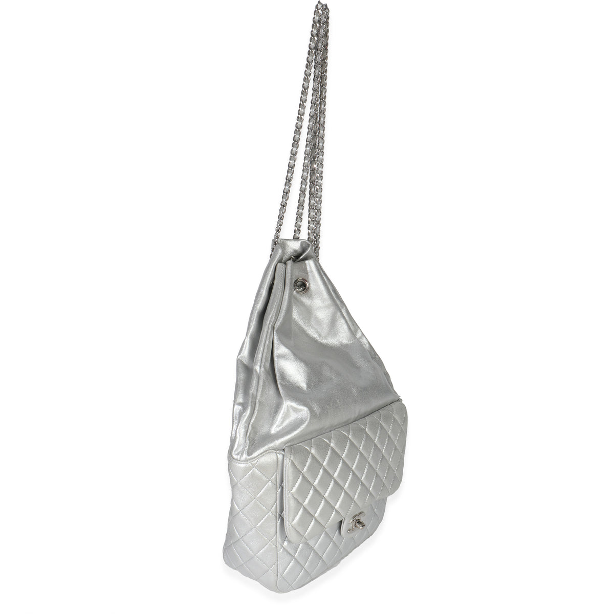 Silver Metallic Lambskin Seoul Drawstring Backpack