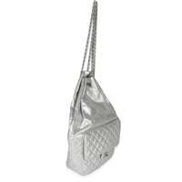 Silver Metallic Lambskin Seoul Drawstring Backpack