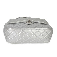Silver Metallic Lambskin Seoul Drawstring Backpack
