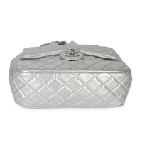 Silver Metallic Lambskin Seoul Drawstring Backpack