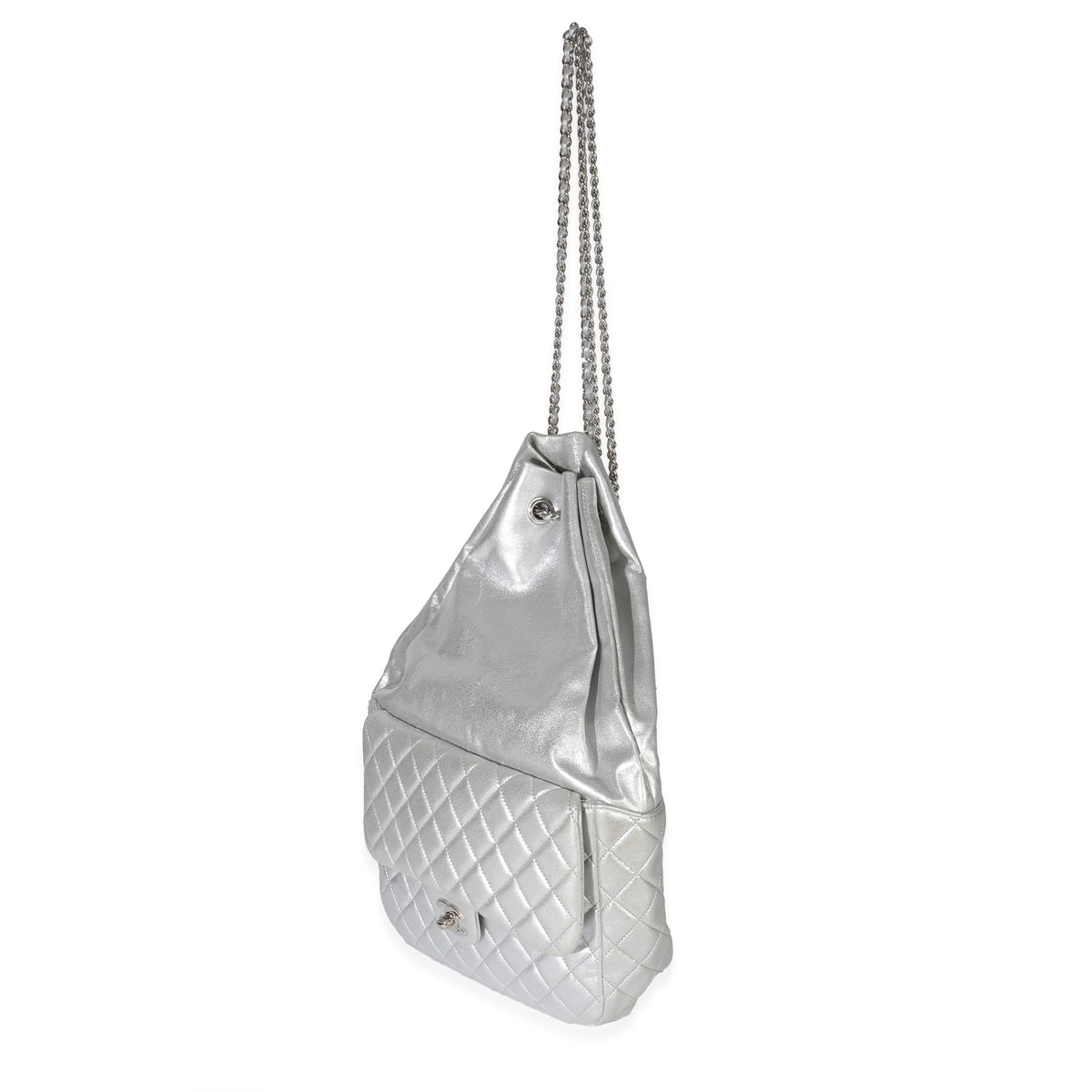 Silver Metallic Lambskin Seoul Drawstring Backpack