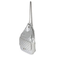 Silver Metallic Lambskin Seoul Drawstring Backpack