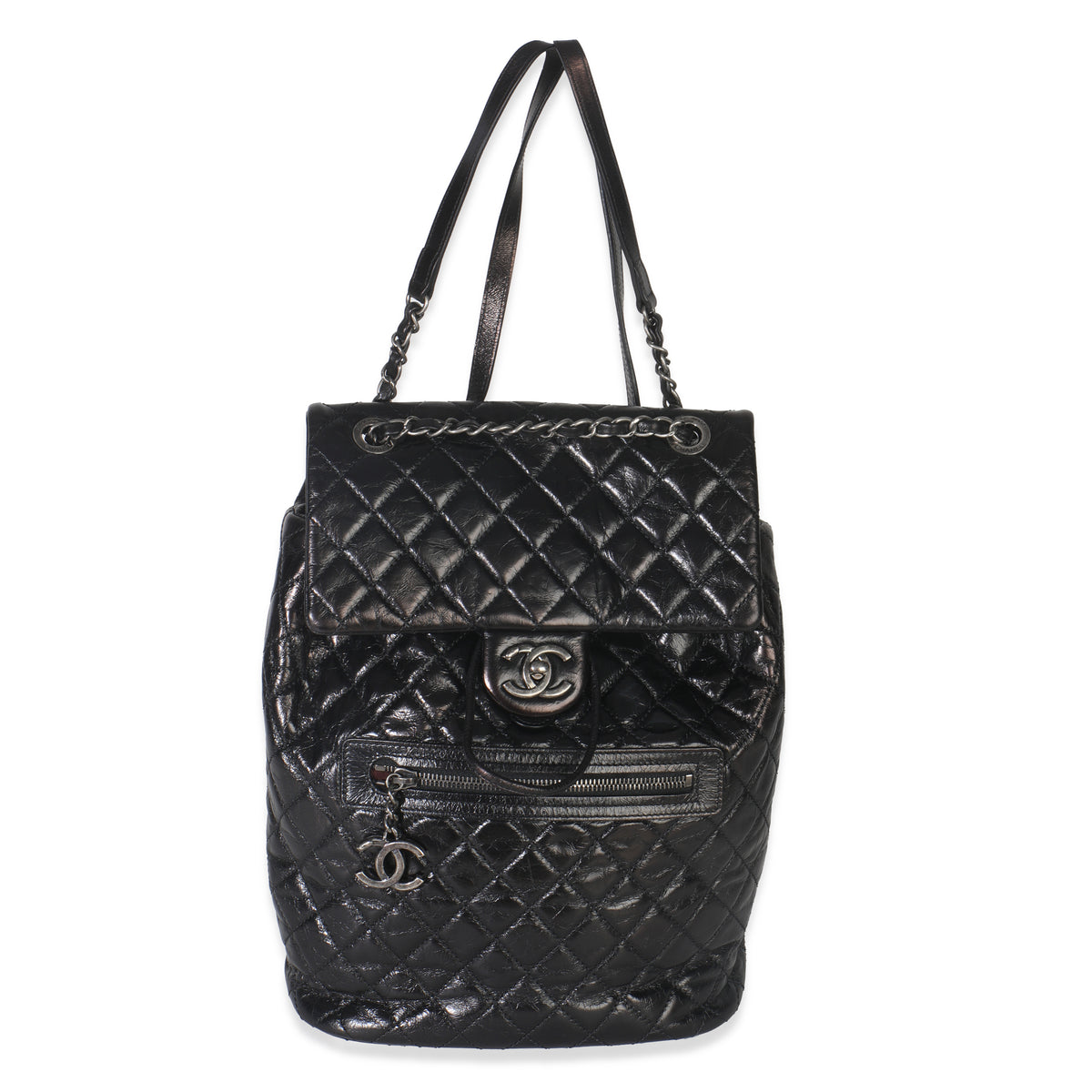 Black Quilted Glazed Calfskin Mountain Backpack
