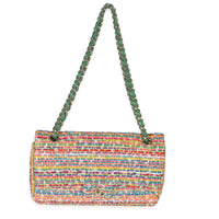 Green Yellow Red Multicolor Tweed Medium Classic Double Flap Bag