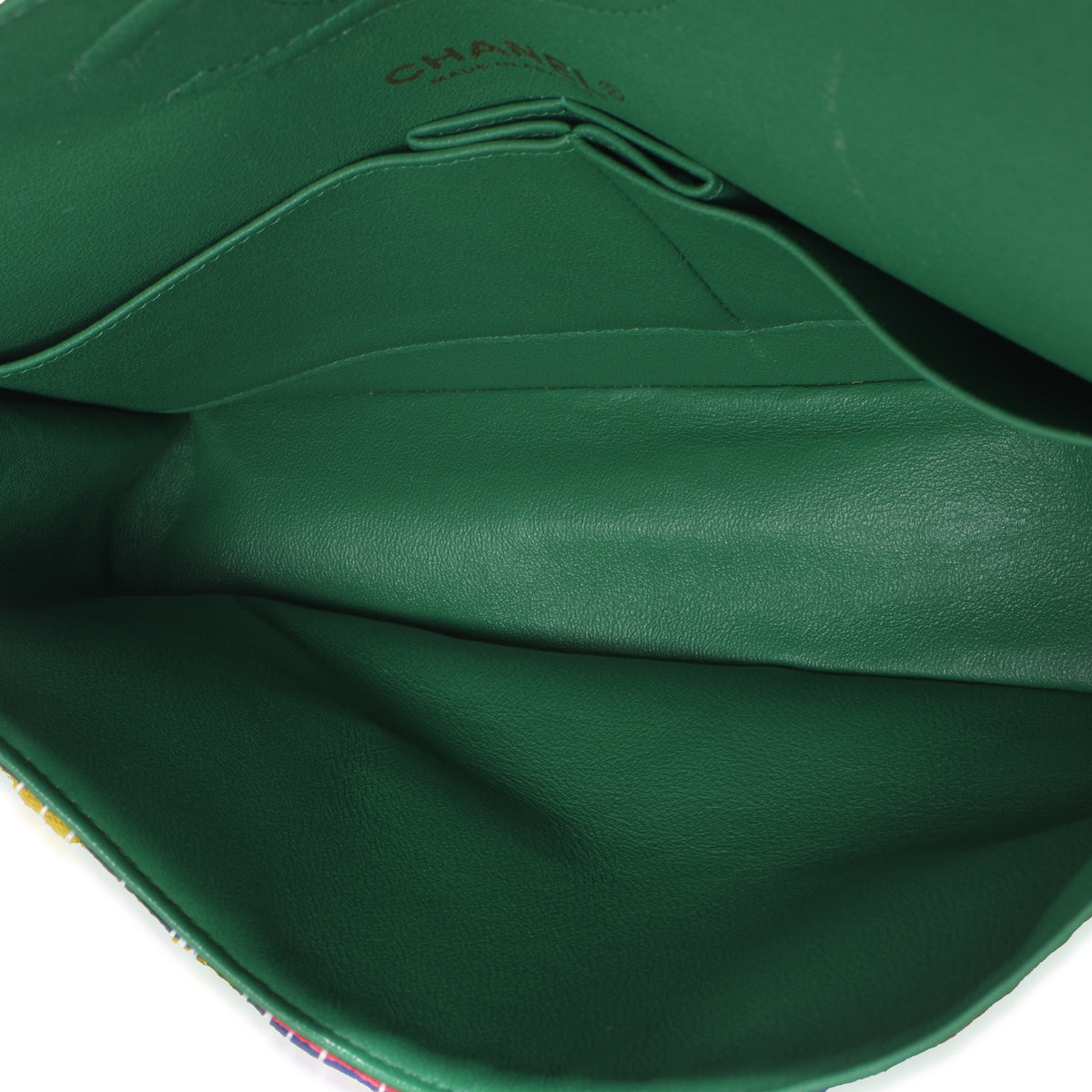 Green Yellow Red Multicolor Tweed Medium Classic Double Flap Bag