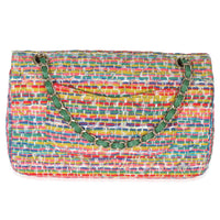 Green Yellow Red Multicolor Tweed Medium Classic Double Flap Bag