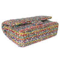 Green Yellow Red Multicolor Tweed Medium Classic Double Flap Bag