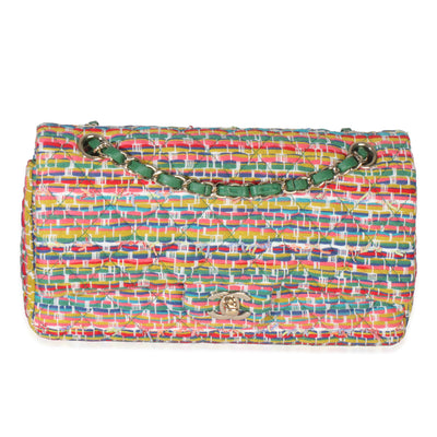 Green Yellow Red Multicolor Tweed Medium Classic Double Flap Bag