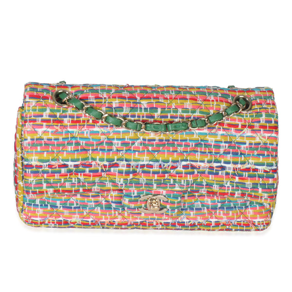 Green Yellow Red Multicolor Tweed Medium Classic Double Flap Bag