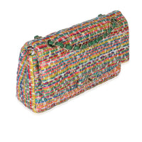 Green Yellow Red Multicolor Tweed Medium Classic Double Flap Bag