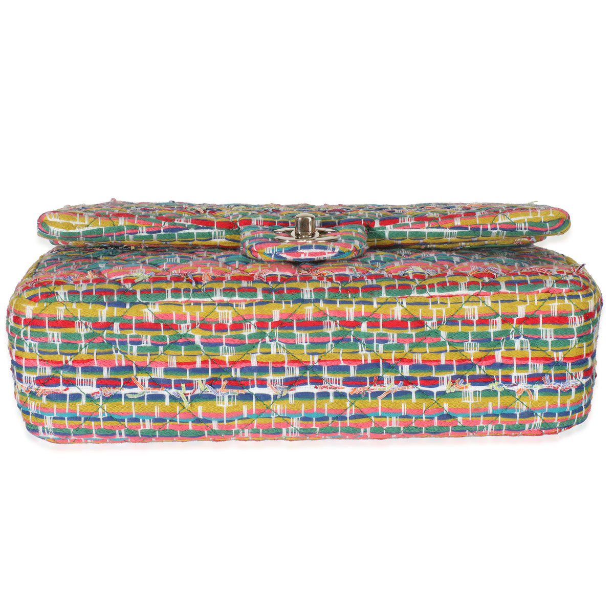 Green Yellow Red Multicolor Tweed Medium Classic Double Flap Bag