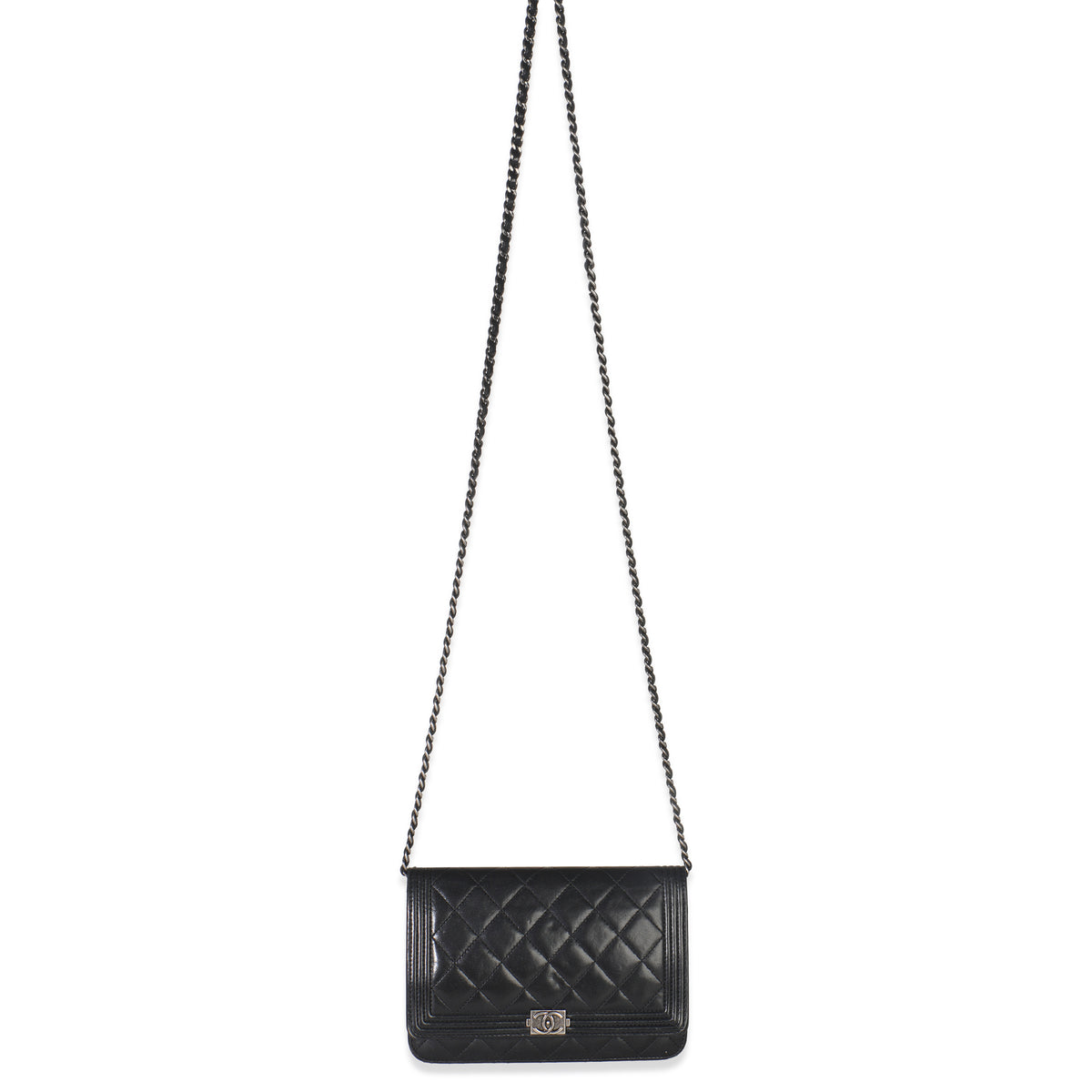 Black Quilted Lambskin Boy Wallet On Chain