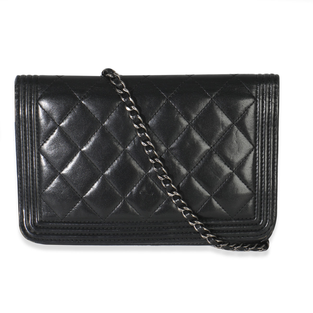 Black Quilted Lambskin Boy Wallet On Chain