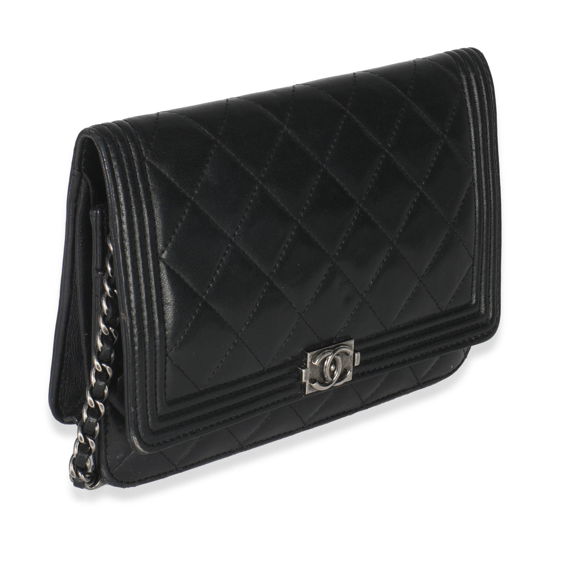 Black Quilted Lambskin Boy Wallet On Chain