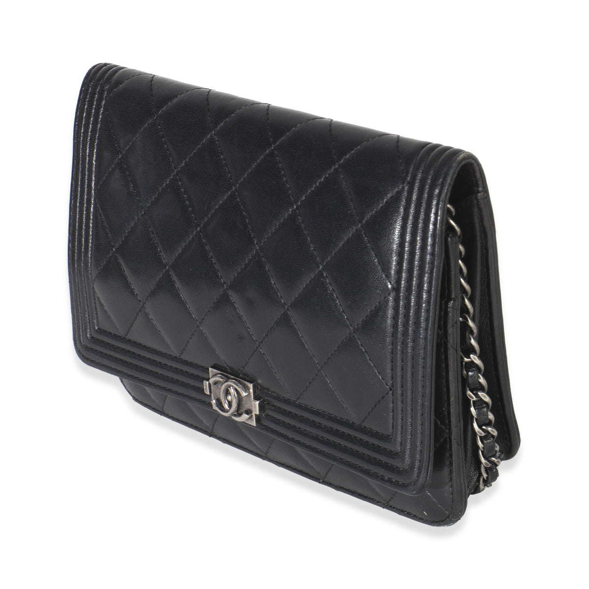 Black Quilted Lambskin Boy Wallet On Chain